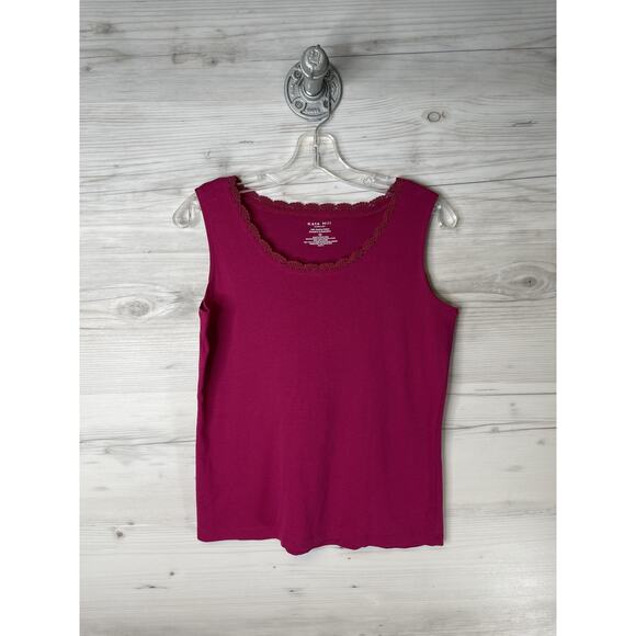 Kate Hill Tops - Kate Hill Shirt Womens Medium Pink Supima Cotton Lace Trim Tank Top Sleeveless